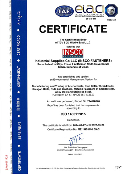 Certificate of Registration - ISO 14001:2015 - EMS