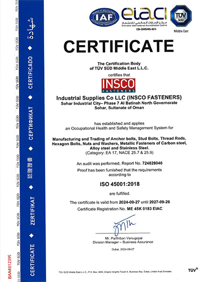 Certificate of Registration - ISO 45001:2018 - OHSMS